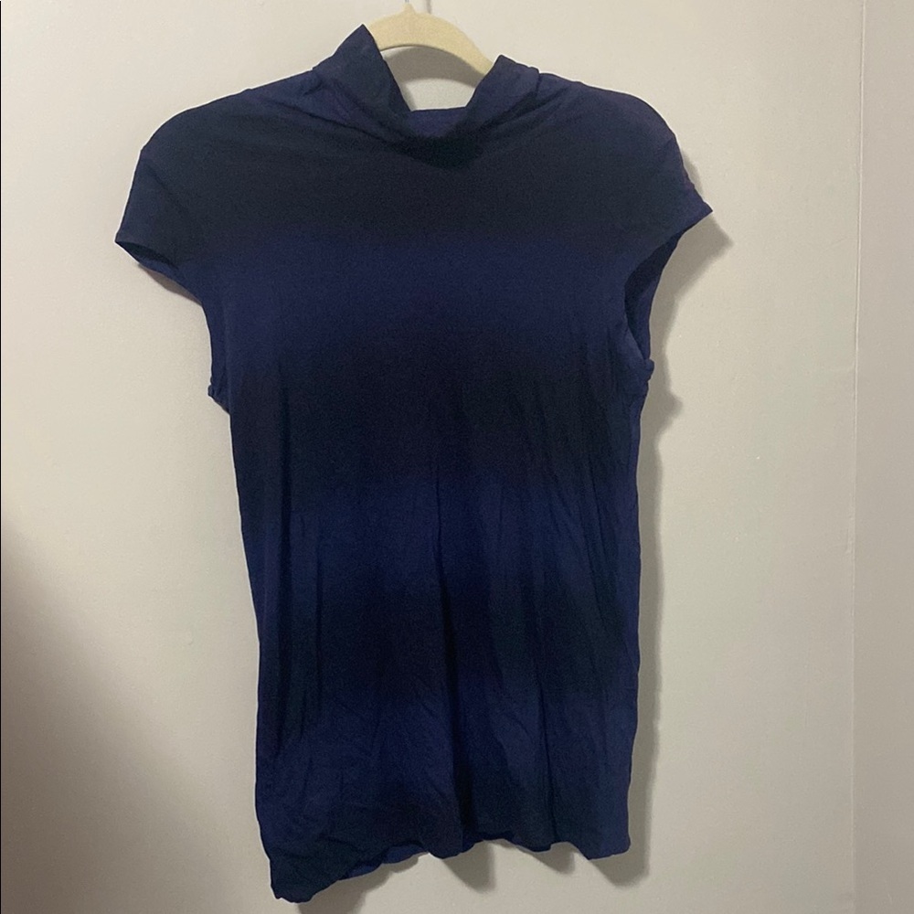 Theory Blue Fitted Cap Sleeve Mandarin Collar Blouse